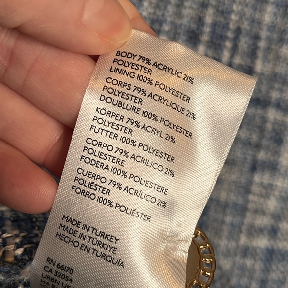 ANTHROPOLOGIE Maeve Double Breasted Tweed Blazer Cropped Size 6 Blue White - Picture 7 of 8